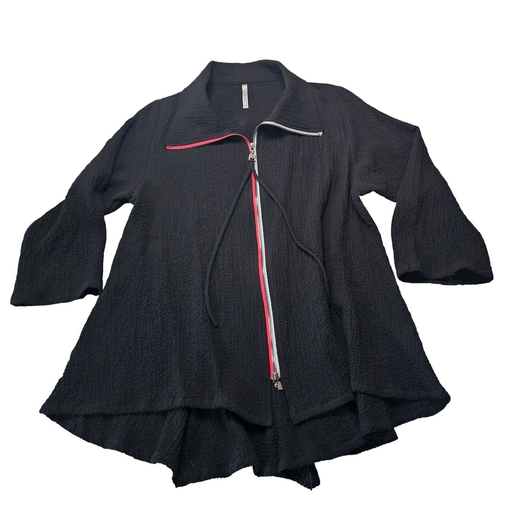 Kiyo Zip Tunic Tank Set XS/M Black Red Lagenlook Oversized Textured Crinkle 2pc - Picture 6 of 16